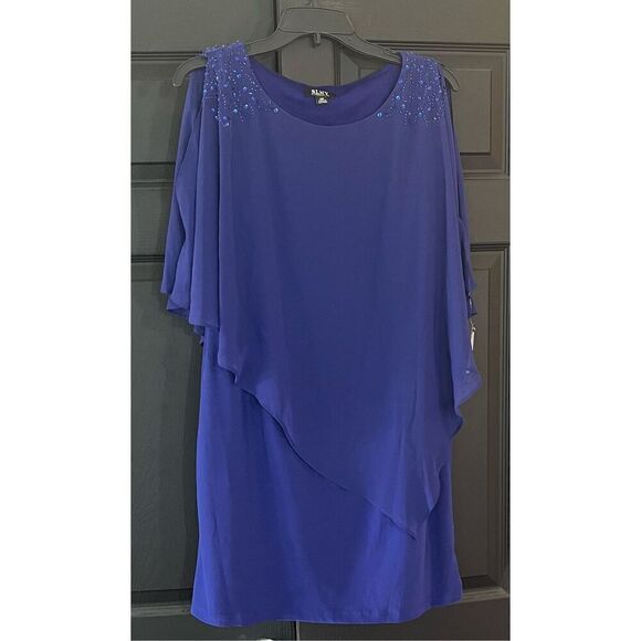 S.L. Fashions Women's Short Chiffon Beaded Capelet Dress - Picture 3 of 8